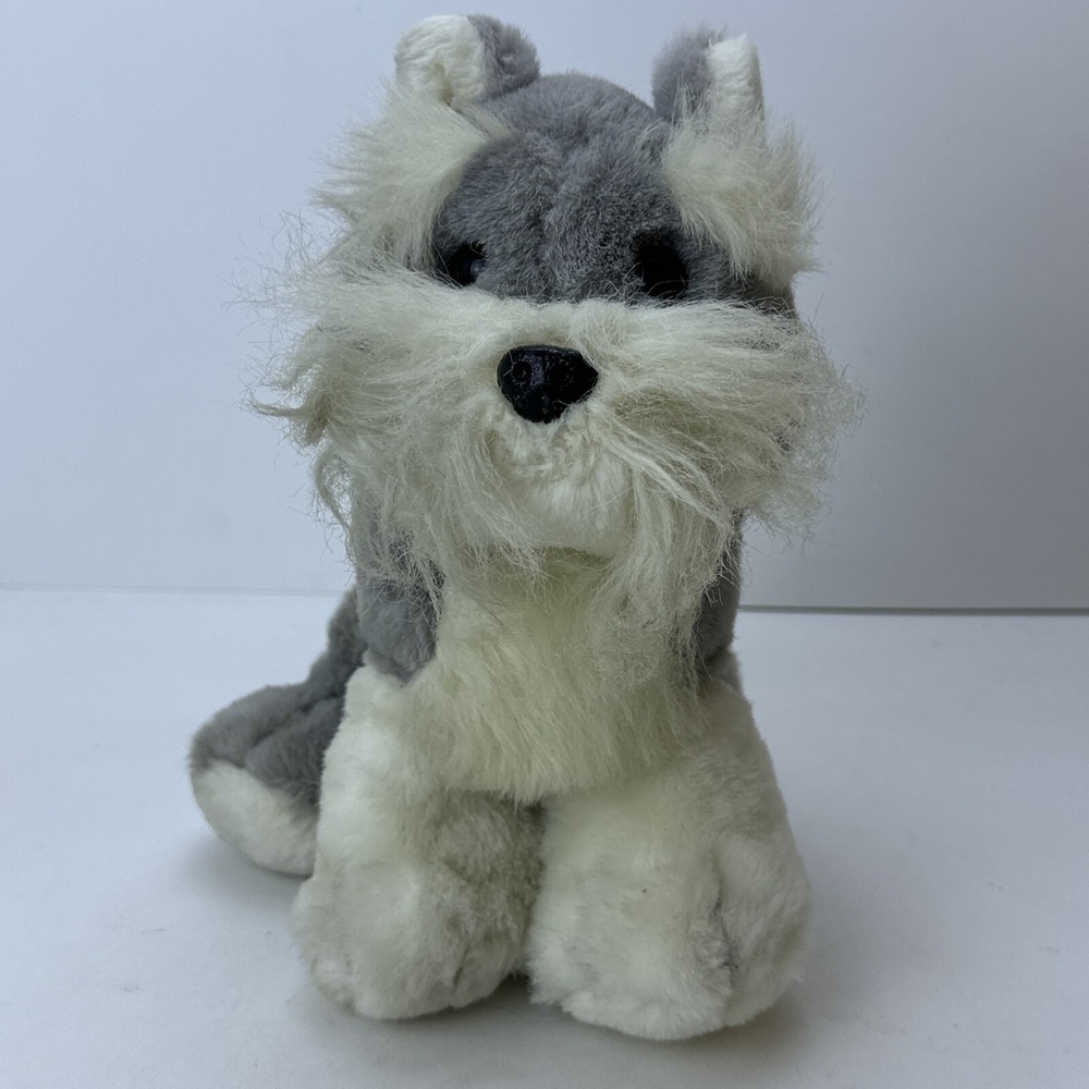 Russ Berrie Schnauzer Dog Schnaps Gray White Plush 9 inch Stuffed Animal